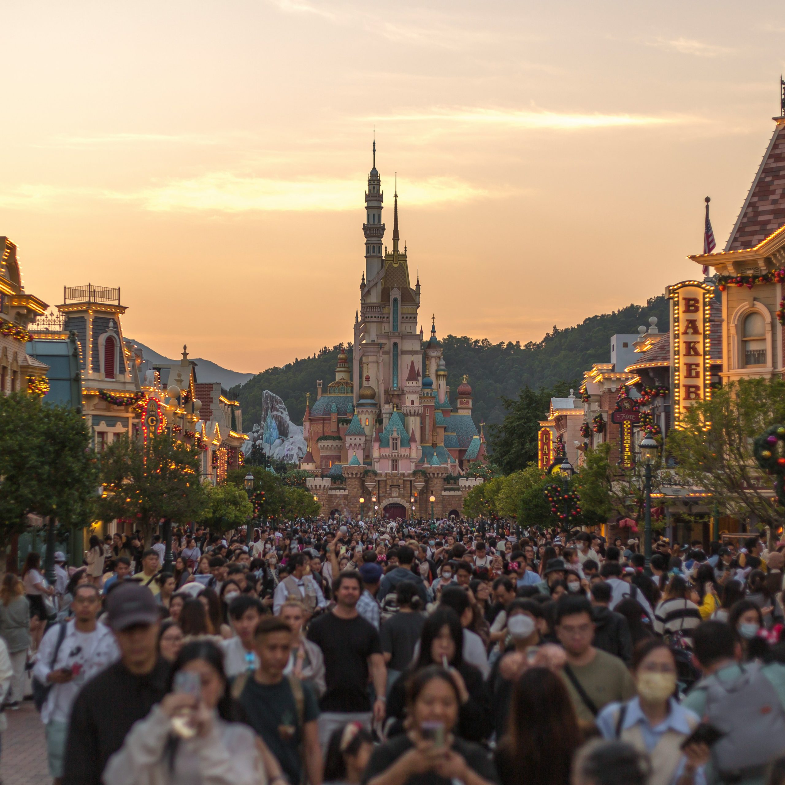 Theme park fireworks and parades